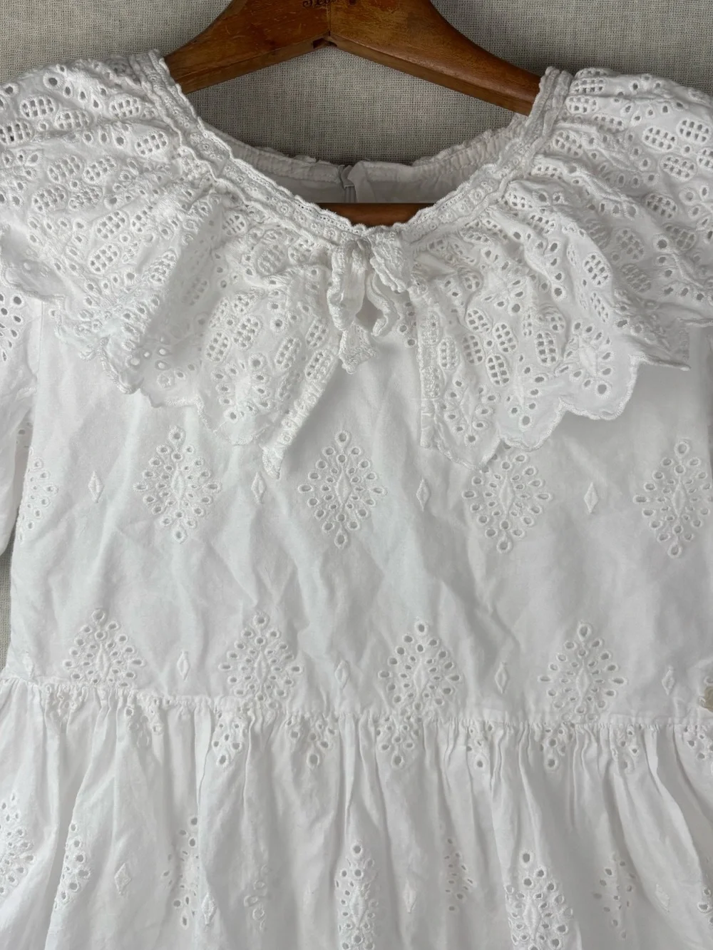 White Eyelet 100% Cotton Eyelet Lace Dress Girls Size 10 Heirloom Garden Party